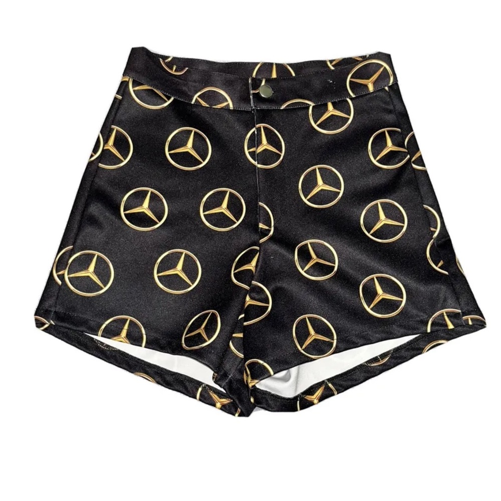 * Black And Gold Mercedes Benz Logo Booty Shorts #13-0245-24